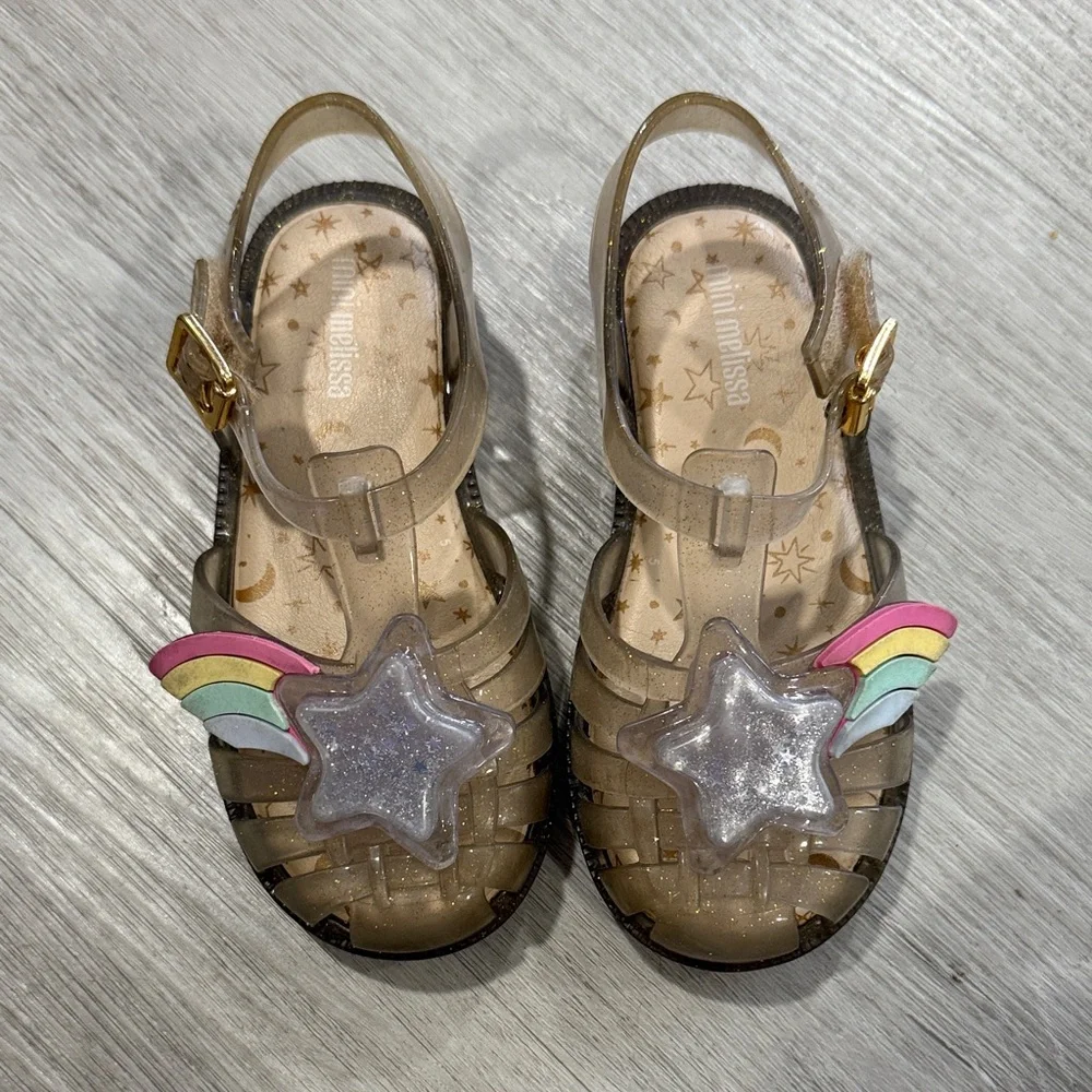 Mini Melissa Kids' Shooting Star Rainbow glitter sandals